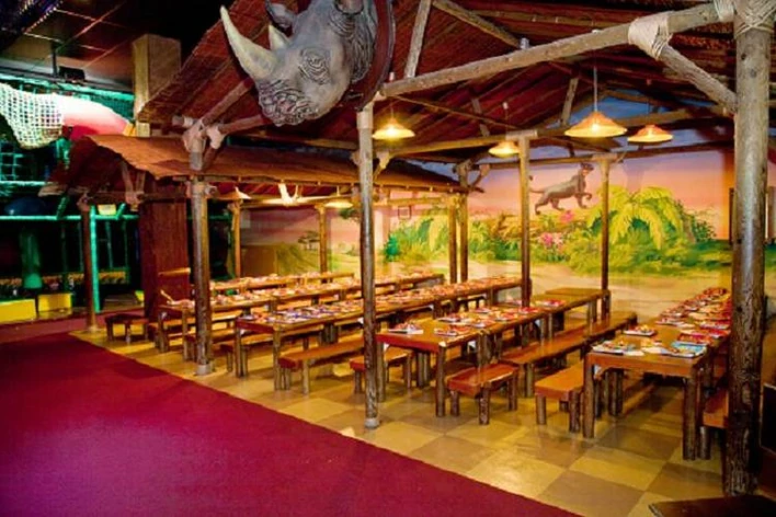 Sala fiestas cumpleaños franquicia parques infantiles Aventura Park – decoración temática selva